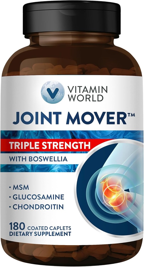 Βιταμίνη World Triple Strength Join Mover, Glucosamine Chondroitin με το συμπλήρωμα κοινής υποστήριξης MSM, Collagen & Boswellia Serrata Extract, Support Joint Strength, Comfort & Flexibility, 180 Caplets