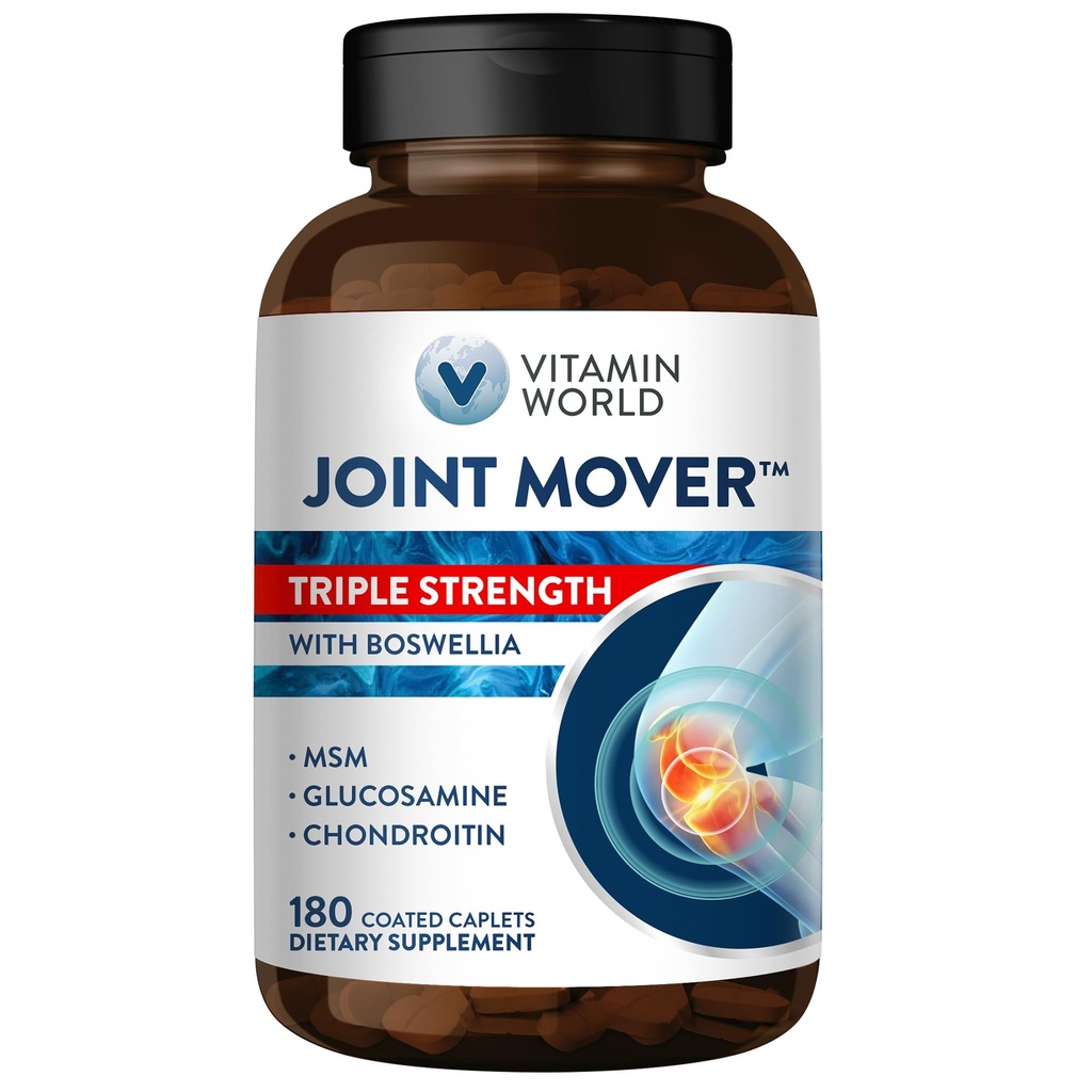 Vitamin World Triple Strength Joint Mover, Glucosamine Chondroitin with MSM Joint Support Supplement, Collagen & Boswellia Serrata Extract, Support Joint Strength, Comfort & Flexibility, 180 Caplets