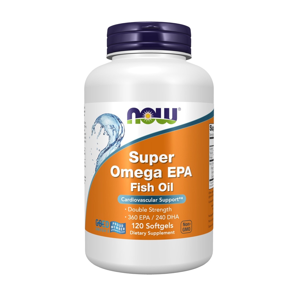 NOW Συμπληρώματα τροφίμων, Super Omega EPA, 360 EPA / 240 DHA, Μοριακά Αποσταγμένο, Καρδιαγγειακή Υποστήριξη*, 120 Softgels