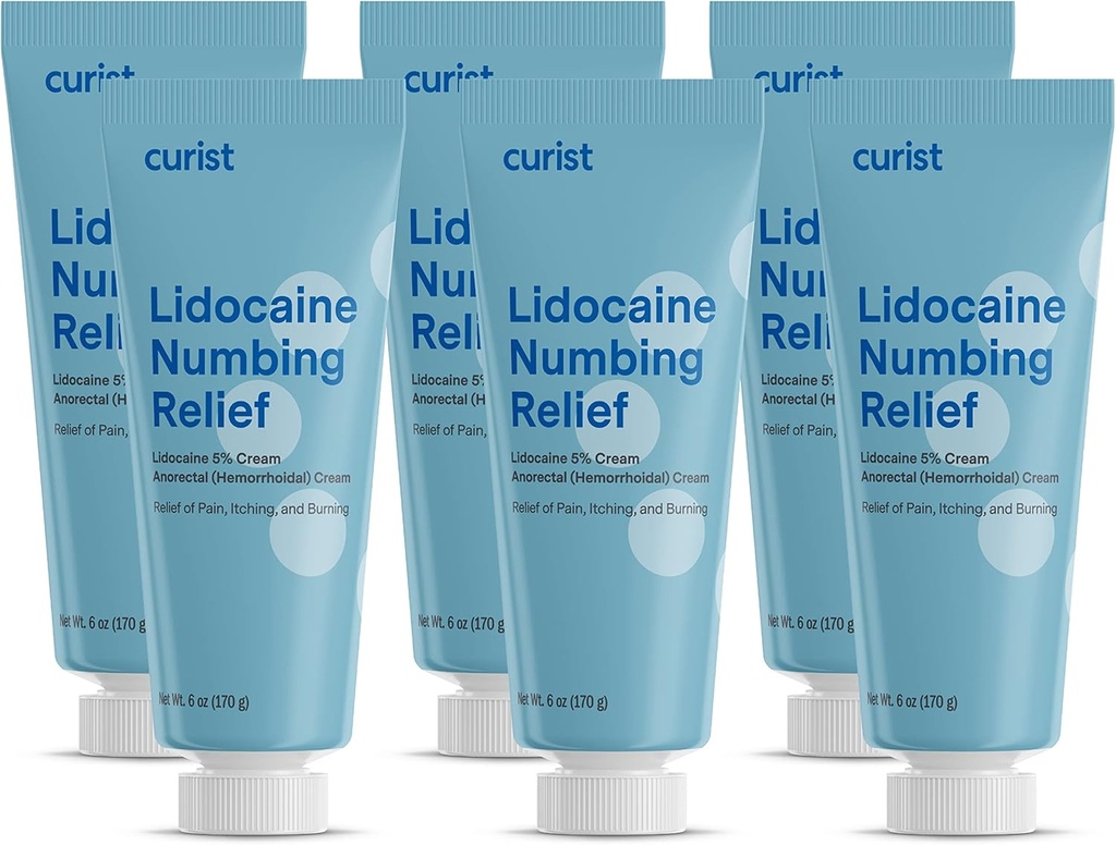 Curist 5% Lidocaine Cream Topical Pain Cream - (6 oz Tube, Pack of 6) XL Tube - Numb Δέρμα Γρήγορα & αποτελεσματικά με 5% Lidcaine Numbing Cream (6 Pack - 36 oz Σύνολο)