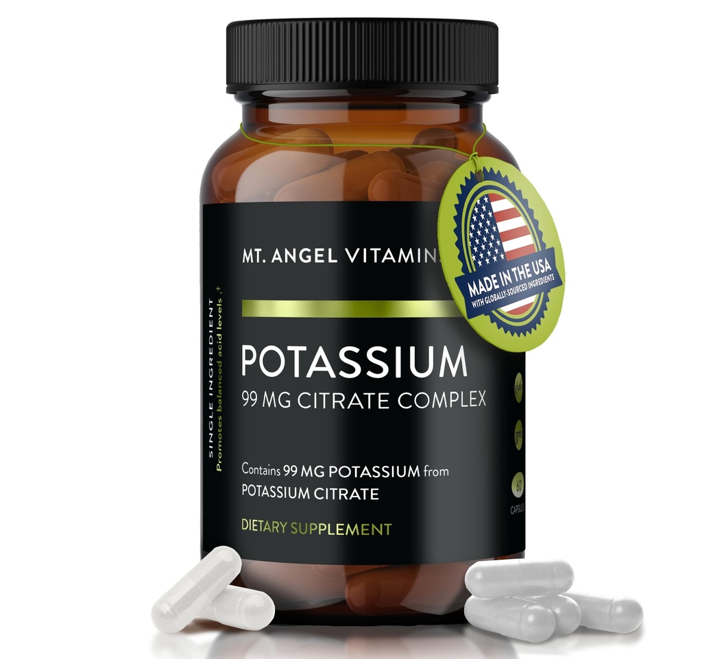 Mt. Angel Vitamins - Συμπλήρωμα καλίου, 99 MG Citrate Complex, 60 κάψουλες