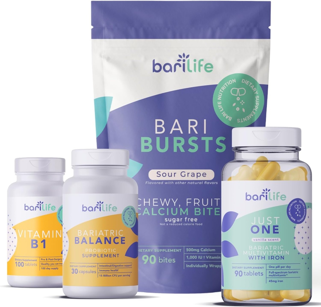 Bari Life Post-Op, Gastric Sleeve, Gastric Bypass Vitamin and Supplement Starter Kit (Grape)