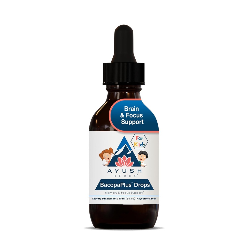 Ayush Herbs BakopaPlus σταγόνες για τα παιδιά - παιδιά εστίαση και την προσοχή συμπλήρωμα με Bacopa, Ashwagandha, Ginkgo, Υποστήριξη για τον εγκέφαλο και τη μνήμη, οργανικά συστατικά - 2 Fl Oz (80 εξυπηρετούν)