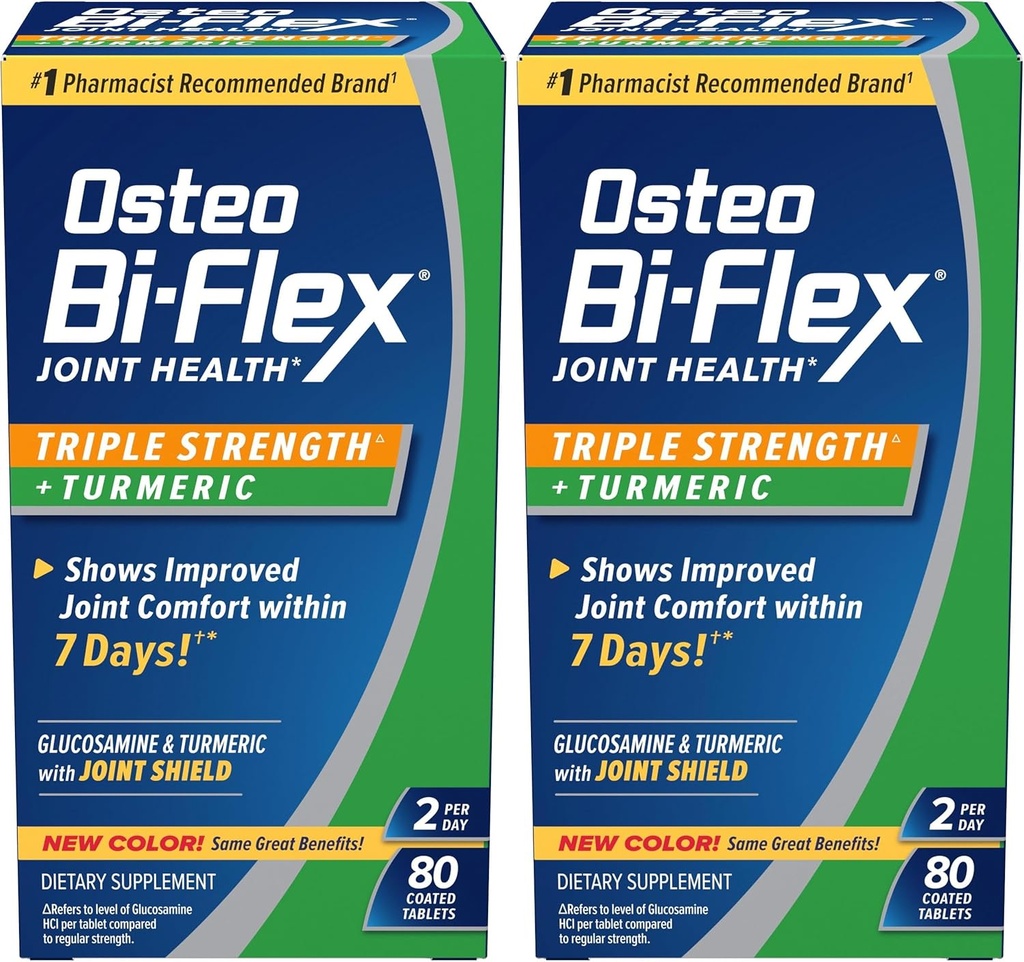 Osteo Bi-Flex Triple Strength Glucosamine with Turmeric, Joint Health Supplement, Επικαλυμμένα δισκία, Original Version, 80 Count (Pack of 2)