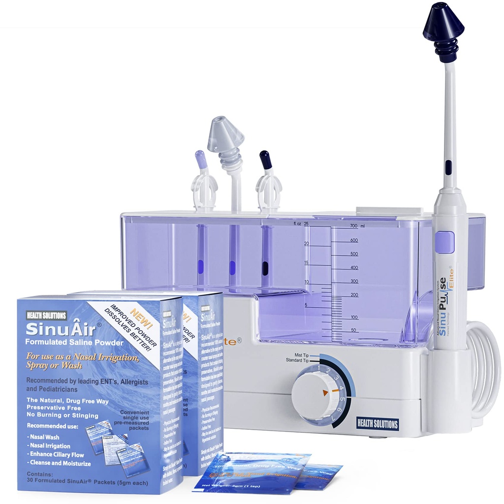 SinuPulse Elite Advanced Nasal Irigation System - Pulsating Sinus Confestion Relief & Sinus Sinus Rinse Machine, πιο αποτελεσματικό από το Neti Pot, τη μύτη Spray ή το Nasινικό Wash Bottle, με 90 SinuAir Packets