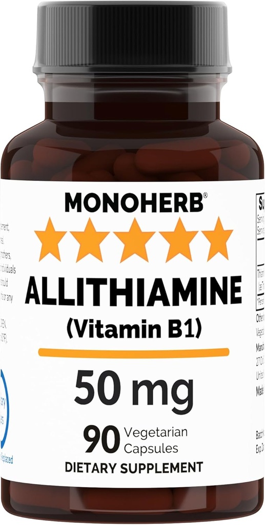MONOHERB Αλλιθιαμίνη Βιταμίνη B1 50 mg ανά Καψάκιο - 90 Καψάκια Χορτοφάγου