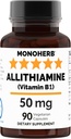 MONOHERB Αλλιθιαμίνη Βιταμίνη B1 50 mg ανά Καψάκιο - 90 Καψάκια Χορτοφάγου