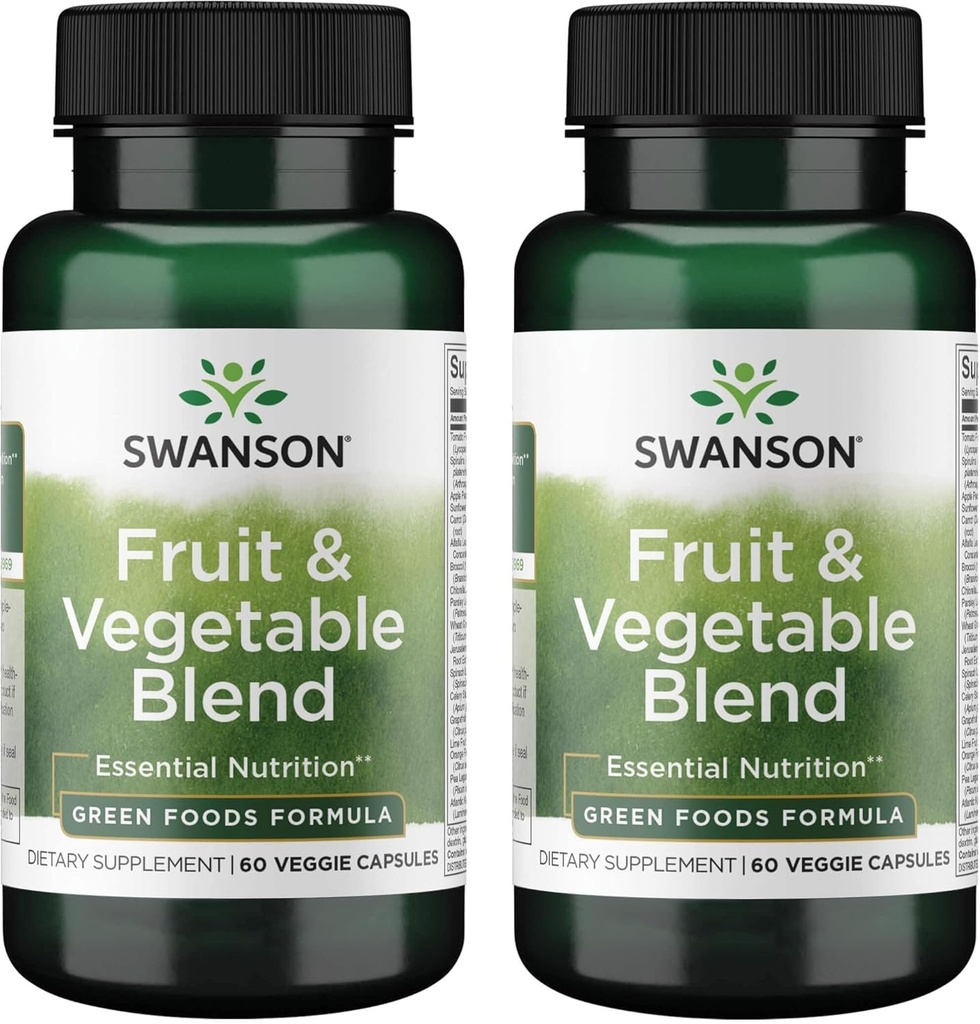Swanson Fruit & Vegetable Blend - Natural Blend of Over 25 Fruits and Veggies Delivering Essential Nutrients - Powerful Green Foods Veggie Supplement - (60 Veggie Capsules) 2 Pack