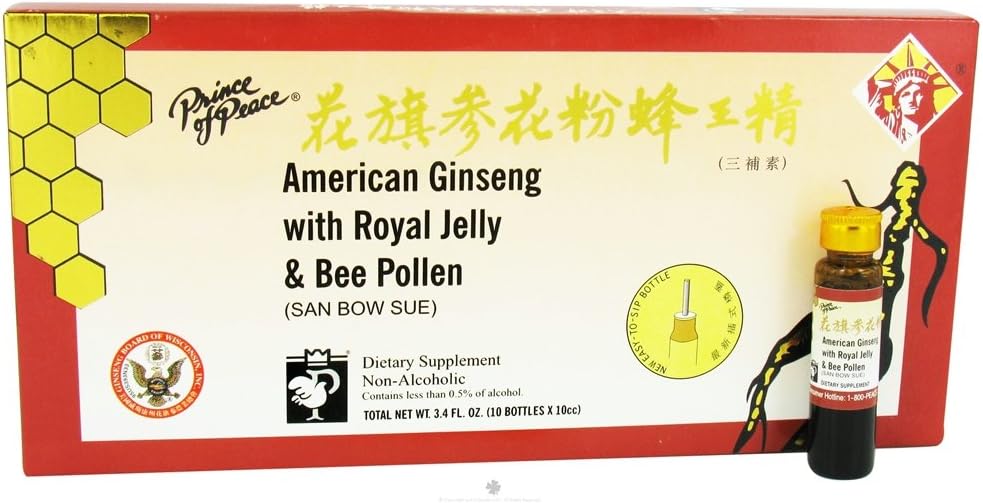 Amer Ginseng με βασιλικό Jelly Bee γύρη (10 ενιαία μπουκάλια σερβιρίσματος)