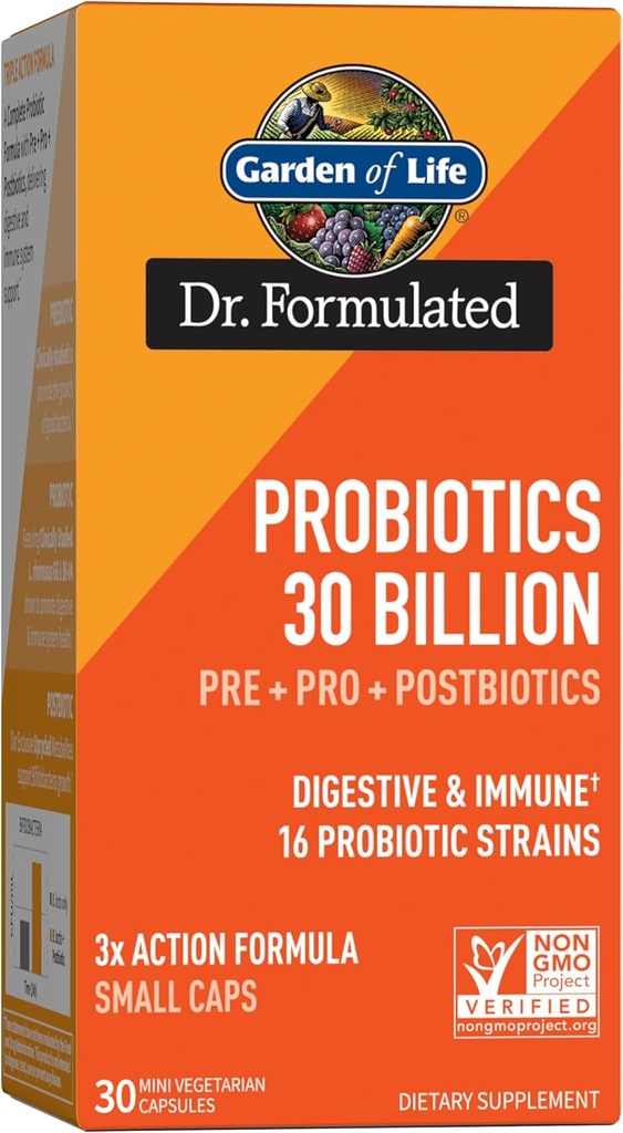 Garden of Life Dr Formulated Once Daily 3-in-1 Complete Probiotics, Prebiotics & Postbiotics - PRE + PRO + POSTBIOTIC Συμπλήρωμα για την Πειθαρχική & Ανοσοποιητική Υγεία των ενηλίκων, 30 δισεκατομμύρια CFU, 30 ημέρες προσφοράς