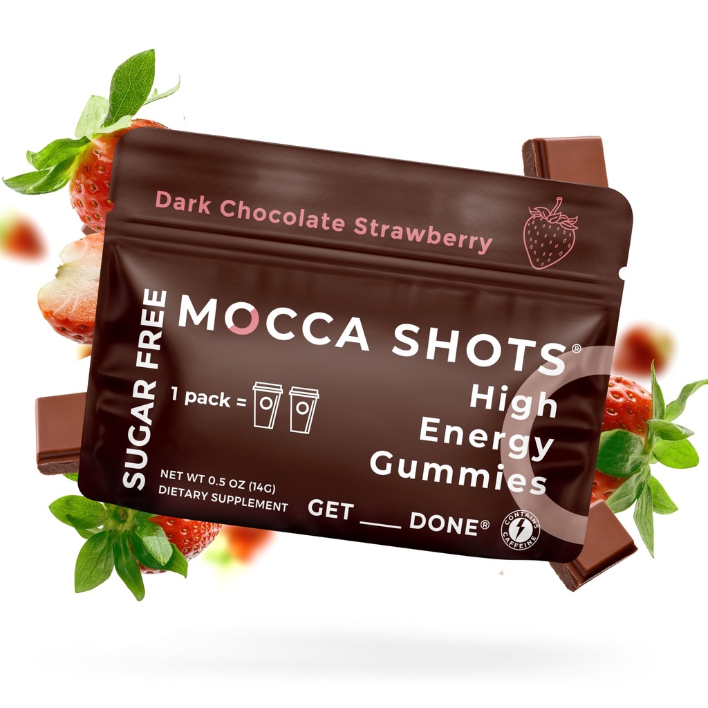 SGC Highest Concentration 100mg Caffeine per Gummy, 2 Gummies per Pack, 6-Pack Mocca Shots Sugar-Free Strawberry Plant-Based nootropic Instant Energy with Ginkgo biloba, Theobromine.
