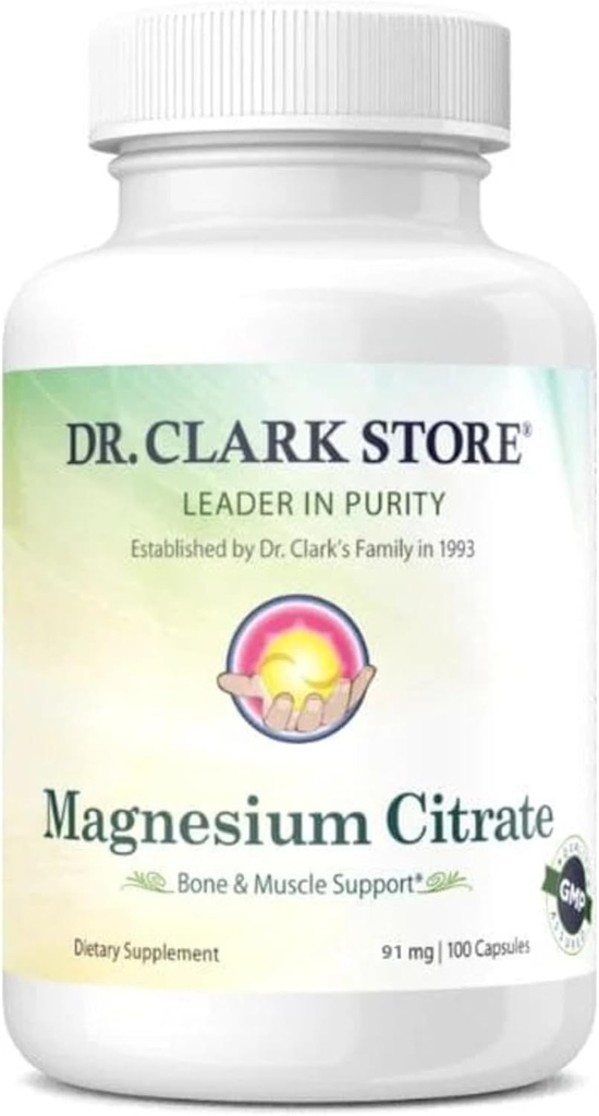 Dr. Clark Store Μαγνήσιο Κιτρικό – 91mg, 100 κάψουλες, υποστηρίζει την παραγωγή ενέργειας, λειτουργία ενζύμων & υγεία νευρικού συστήματος