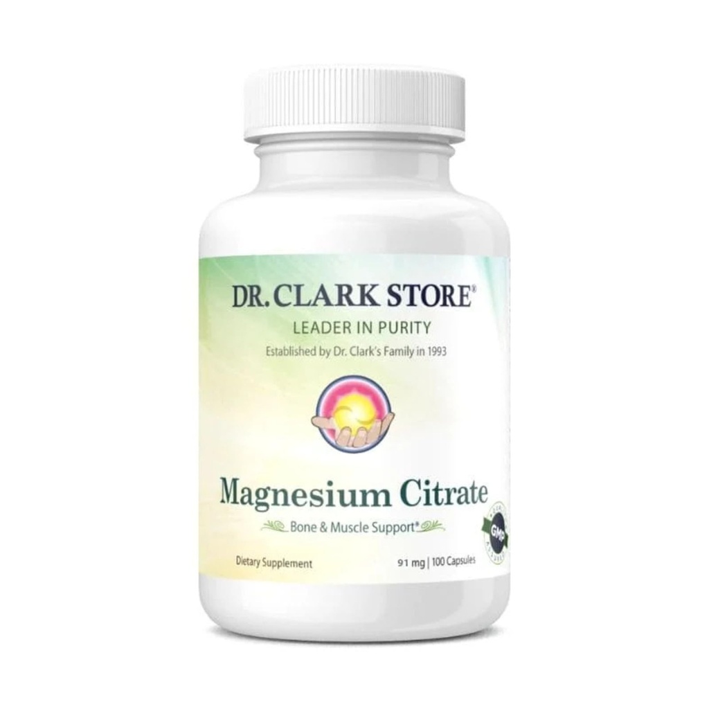 Dr. Clark Store Μαγνήσιο Κιτρικό – 91mg, 100 κάψουλες, υποστηρίζει την παραγωγή ενέργειας, λειτουργία ενζύμων & υγεία νευρικού συστήματος