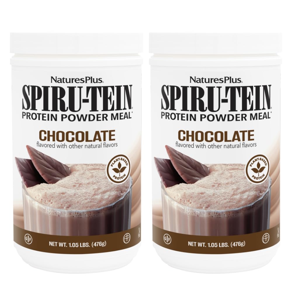 NaturesPlus SPIRU-TEIN, Σοκολάτα - 1,05 λίβρες, Συσκευασία των 2 - φυτικής προέλευσης πρωτεΐνη Shake - Μη ΓΤΟ, χορτοφάγοι, χωρίς γλουτένη - 34 Σύνολο Σερβίρει