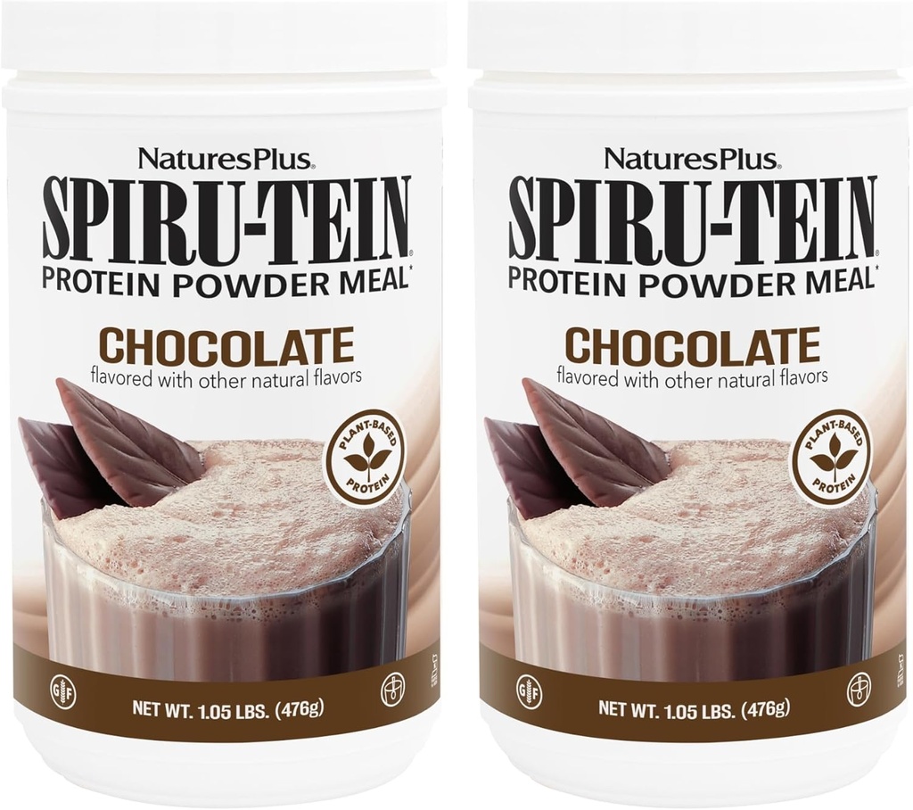 NaturesPlus SPIRU-TEIN, Σοκολάτα - 1,05 λίβρες, Συσκευασία των 2 - φυτικής προέλευσης πρωτεΐνη Shake - Μη ΓΤΟ, χορτοφάγοι, χωρίς γλουτένη - 34 Σύνολο Σερβίρει