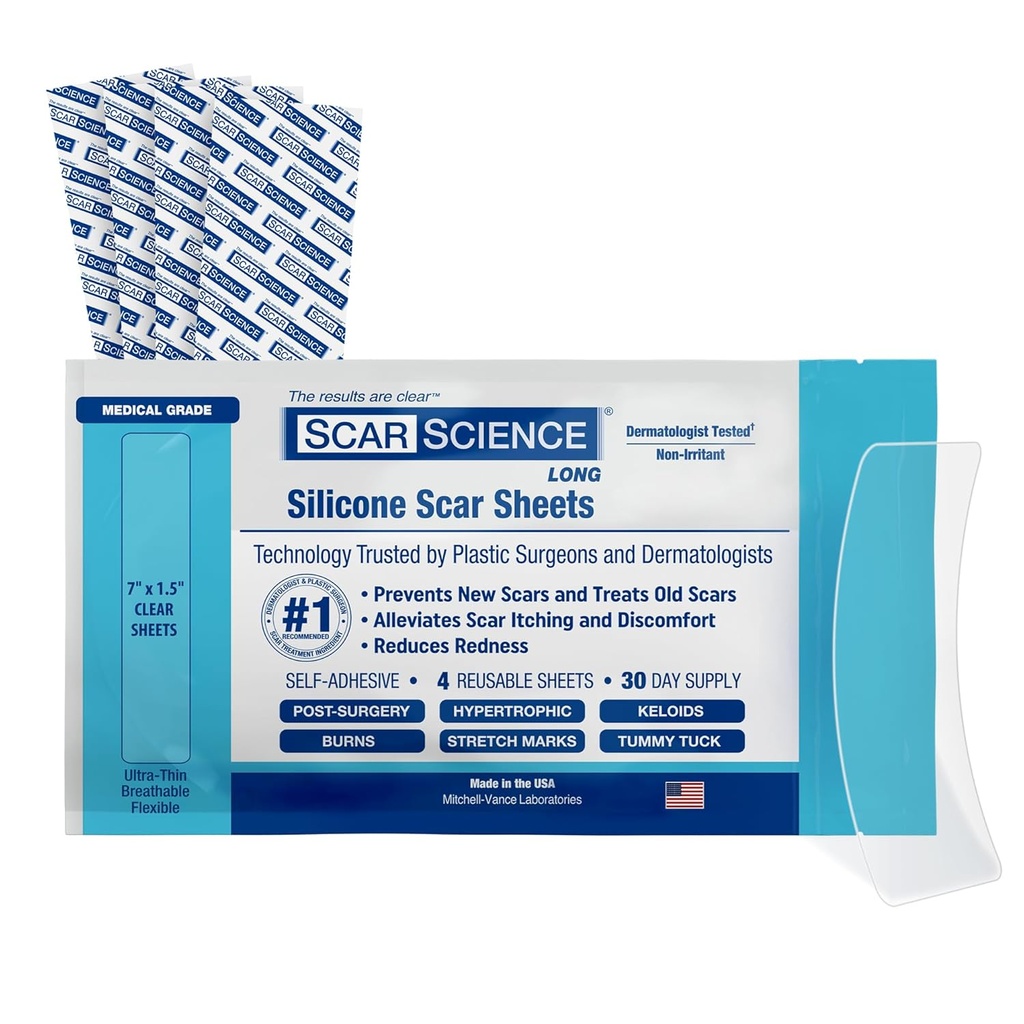 Ιατρικός βαθμός Σιλικόνη Scar Sheets - 7" Επαναχρησιμοποιήσιμο νερό-resistant Σιλικόνη Ταινία για ουλές - σαφές αναπνευστική ταινία για C-τμήμα, κοιλιά Tuck, χειρουργική ουλές, και κελόιντ - 4-Pack