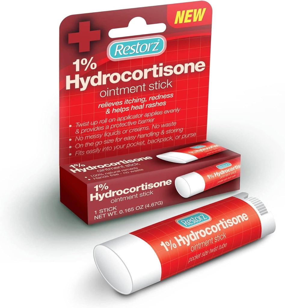 Restorz Hydrocortisone 1% Cream Treatment Stick (1 Pack) - Όχι Mess Travel Size Aintment Applicator για Απαλή Υποστήριξη/Πορτό & Εύκολη στη Χρήση/Γρήγορη Ανακουφιστική Δράση για Ίτσι, Δάγκωμα, Κόκκινο & Εξανθήματα