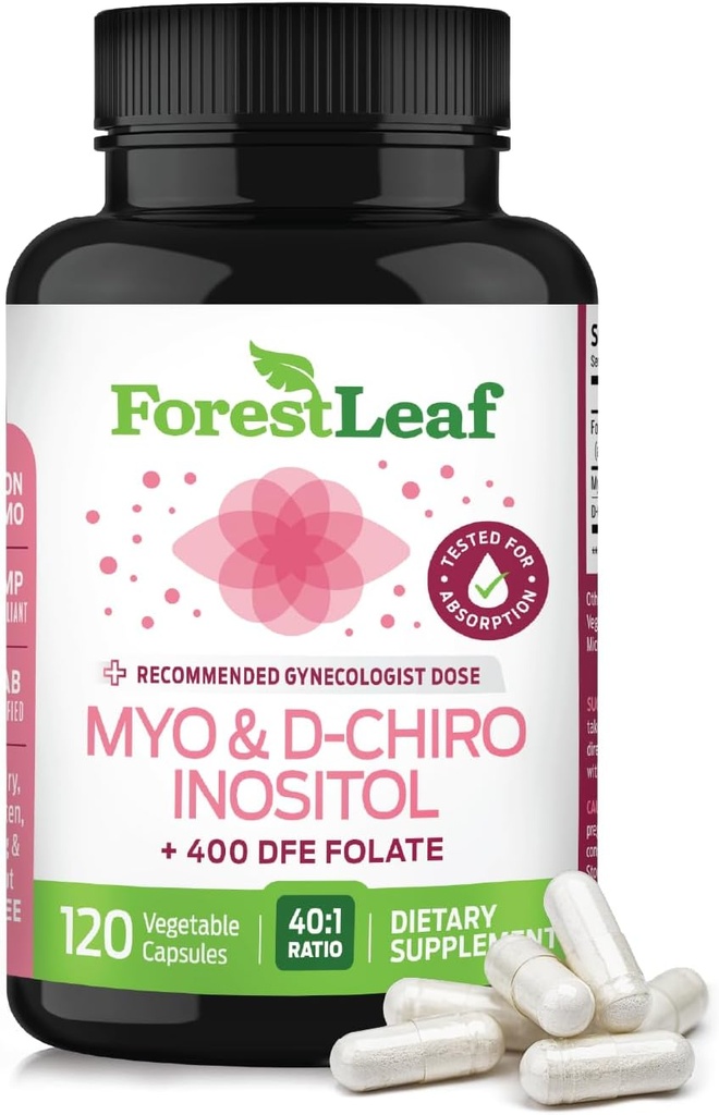 Myo-Inositol & D-Chiro Inositol Supplement for Women's Health | Fertility Supplements Women | Inositol 40:1 Ratio Support Ovarian Function & Healthy Hormone Balance Women | 2050mg | 120 Powder Caps