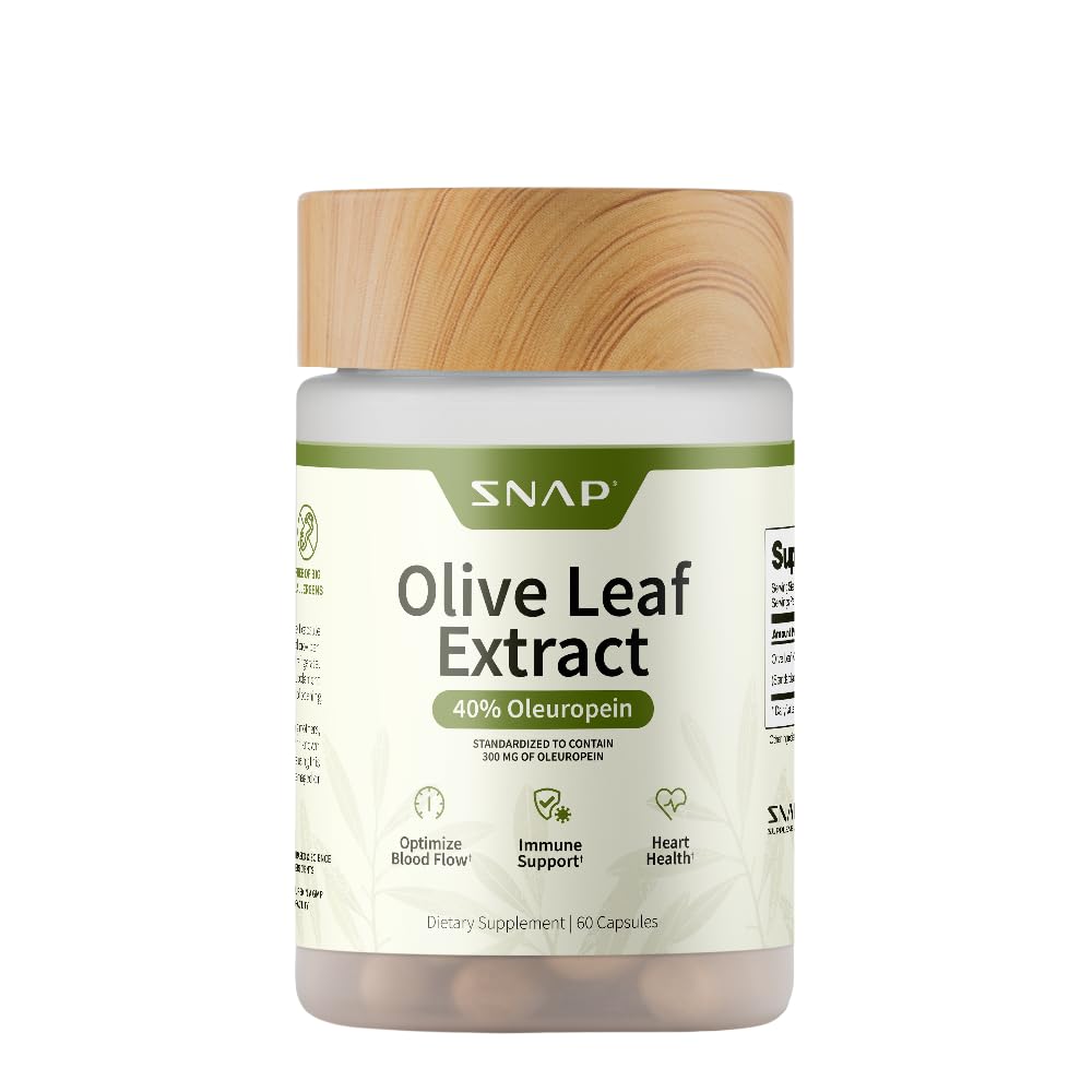 Snap Συμπληρώματα Olive Leaf Extract Κάψουλες - Σούπερ δύναμη 40% Oleuropein για την υποστήριξη της ροής του αίματος, βελτίωση της πέψης, αντιοξειδωτικό συμπλήρωμα ενίσχυσης, βελτίωση της λειτουργίας του εγκεφάλου (60 κάψουλες)