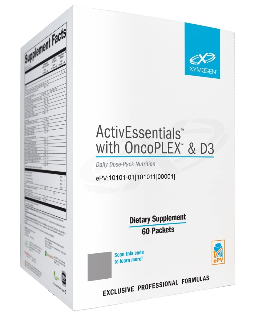 XYMOGEN ActivEssentials με OncoPLEX & D3 - Ημερήσια Συσκευασία Δόσης Διατροφή με 3 Συμπληρώματα - ActivNutrients Multivitamin Without Iron, 2000 IU Βιταμίνη D3 & Γλυκοραφανίνη, Omega-3 Fish Oil (60 Packets)