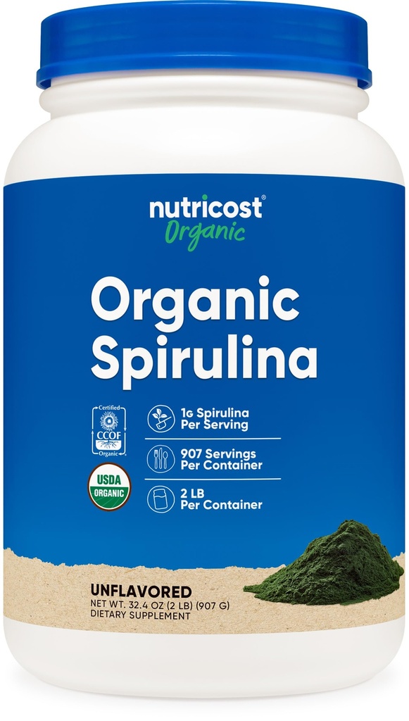Nutricost Organic Spirulina σε σκόνη 2 LB - καθαρή, πιστοποιημένη βιολογική Spirulina