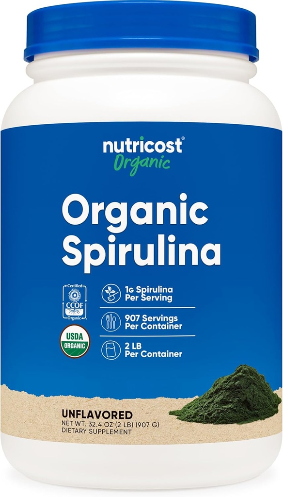 Nutricost Organic Spirulina σε σκόνη 2 LB - καθαρή, πιστοποιημένη βιολογική Spirulina