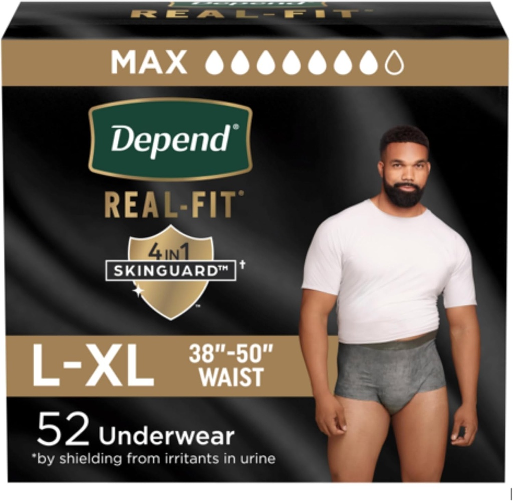 Εξάρτηση Real Fit Adult Diaspers, Ακράτεια Εσώρουχα για τους άνδρες, Disposable, Maximum Absorbency, Large/Extra Large, 52 Count (2 συσκευασίες των 26), Συσκευασία May Vary