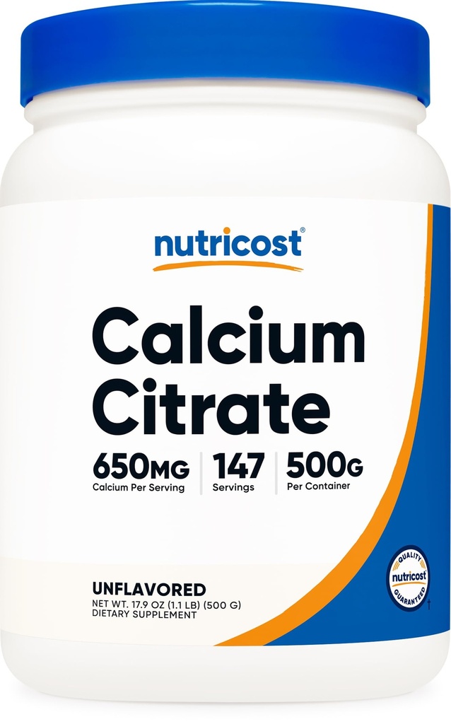 Nutricost Citrate Calcium Citrate Powder (500 Grams) (Άγευστη) - Αμιγές Κιτρικό ασβέστιο, χωρίς πληρωτικά, Χωρίς γλουτένη (1.1lbs)