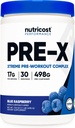 Nutricost Pre-X Xtreme Σύμπλεγμα σκόνης πριν από την προπόνηση, μπλε σμέουρο, 30 υπηρεσίες, χορτοφάγους, μη ΓΤΟ και χωρίς γλουτένη