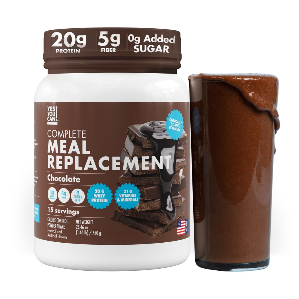 Yes You Can! Meal Replacement Shake - 20G Protein, 5G Fiber, 21 Vitamins & Minerals, 0G Added Sugar - Meal Replacement Protein Powder - Complete All-in-One Nutrition - 15 Servings (Chocolate)