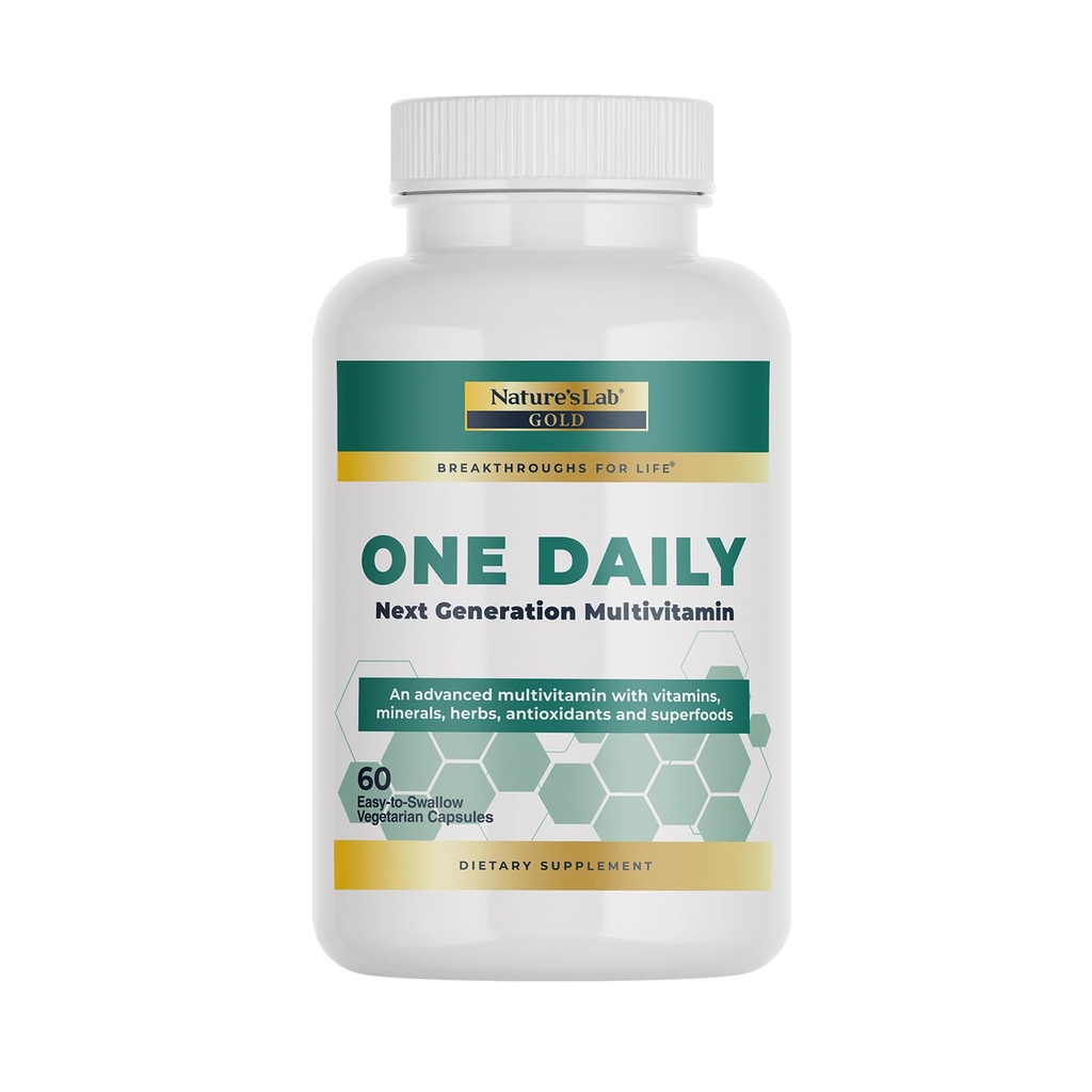 Nature's Lab Gold One Καθημερινή Πολυβιταμίνη - Περιέχει 19 Ουσιώδεις Βιταμίνες & Ορυκτά συμπεριλαμβανομένης της βιταμίνης C, D3 & Ψευδάργυρος - 60 Κάψουλες (2 Μήνες Προσφορά)