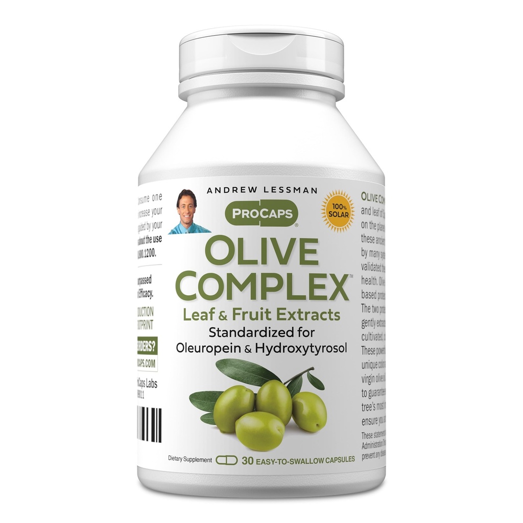 ANDREW LESSMAN Olive Complex - 30 Κάψουλες - Εκχυλίσματα φύλλων και φρούτων. Τυποποιημένη για Oleuropein και Hydroxytyrosol για την υποστήριξη της καρδιοαγγειακής και ανοσοποιητικής υγείας. Μικρά Εύκολα Καταπιείτε Καψάκια