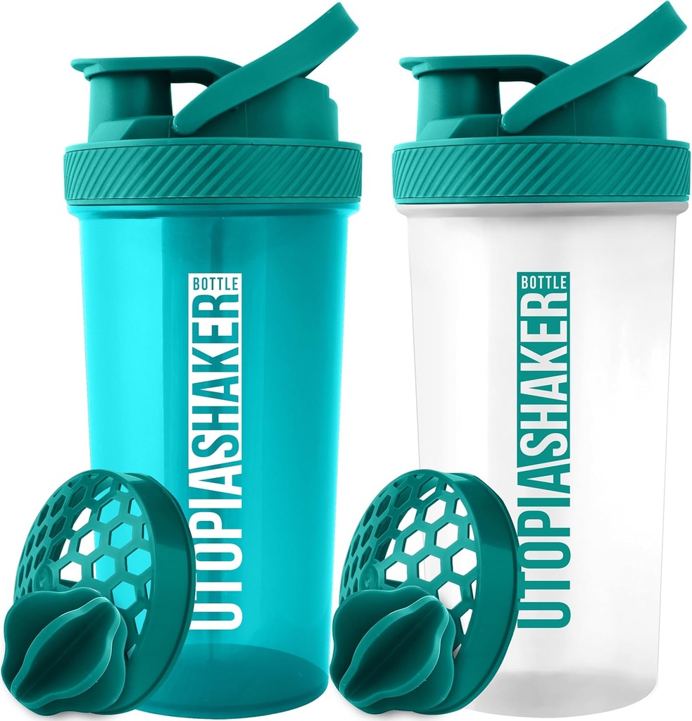 Utopia Αρχική Σελίδα Φιάλη Σέικερ Πρωτεΐνης - (Pack of 2) 28-Ounce φιάλες Σέικερ Για Μείγματα Πρωτεΐνης - Καταλληλότητα Αθλητισμός Κλασικός Αναμείκτης Πρωτεΐνης (Teal & Clear/Teal)
