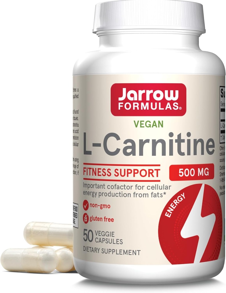 Jarow Formulas® L-Carnitine 500 mg, Συμπλήρωμα διατροφής, Υποστήριξη για την παραγωγή Cellular Energy, 50 κάψουλες λαχανικών, 50 ημέρες προσφοράς