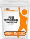 BulkSupplements.com Pure Vitamin B12 Powder - ως Κυανοκοβαλαμίνη, Συμπληρώματα Βιταμίνης Β, Συμπληρώματα Κυανοκοβαλαμίνης B12 - Καθαρό Προϊόν, Πολλαπλές Μερίδες, 25g (0.88 oz) (Συσκευασία του 1)