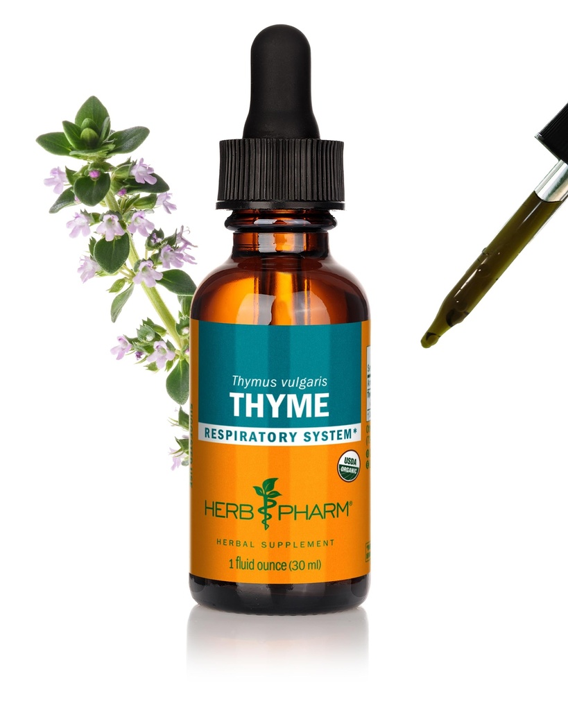 Herb Pharm Certified Organic Thyme Liquid Extract Drops for Respiratory System Support, 1 Oz