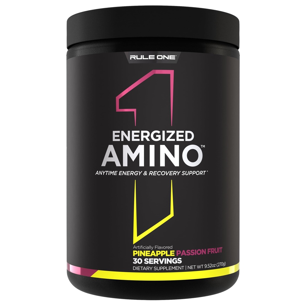 Rule 1 Proteins Energized Amino – Anytime Energy & Recovery Support with BCAAs, Glutamine, Citrulline, Beta Alanine, Caffeine from Green Coffee & Tea Leaf Extracts (30 Serving, Pineapple Passionfruit)
