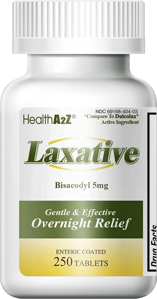 HealthA2Z Laxative Bisacodyl 5mg | 250 Counts | Gentle and Fast Overnight Relief for Constipation