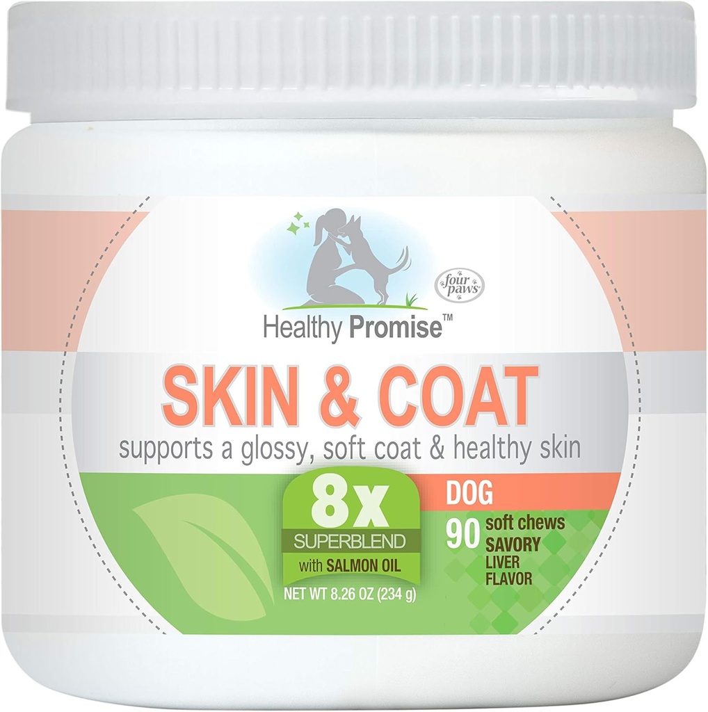 Τέσσερα Paws Healthy υπόσχεση συμπληρώματα σκύλου για το δέρμα και το παλτό μαλακά μάσημα 90 μέτρα