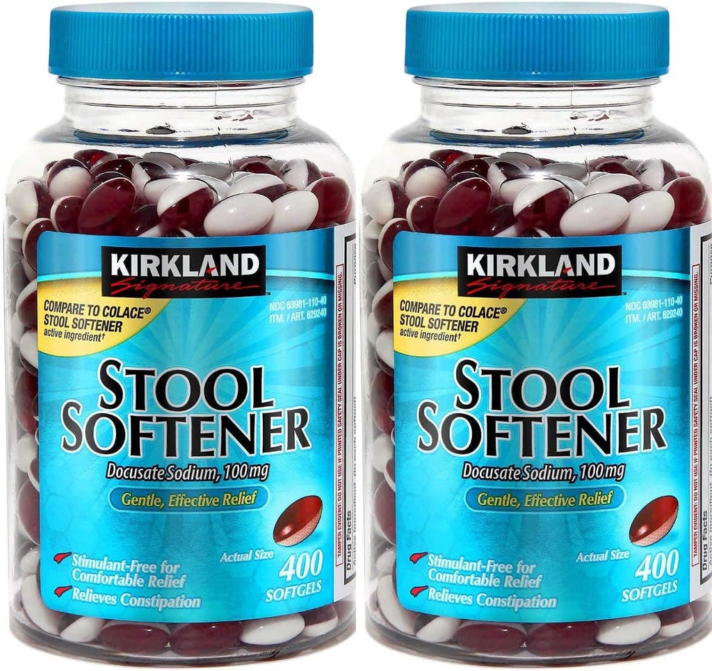 Kirkland Signature Αποσκληρυντής Στολών Docusate Sodium 100 Mg, 800 Softgels/2Bottle
