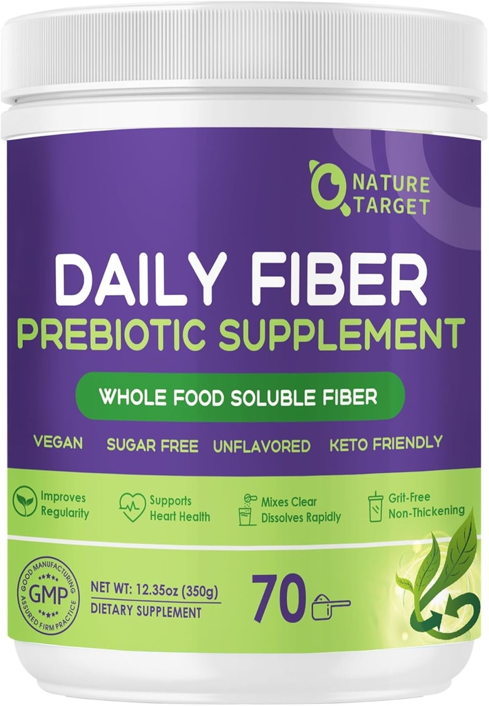 Daily Fiber Supplement - Soluble Prebiotic Fiber Powder for Gut Health, Whole Food High Fiber for Digestive Health & Regularity, Unflavored Clear Mixing Powder, Gluten & Sugar Free, Keto - 70 Σερβιέτες