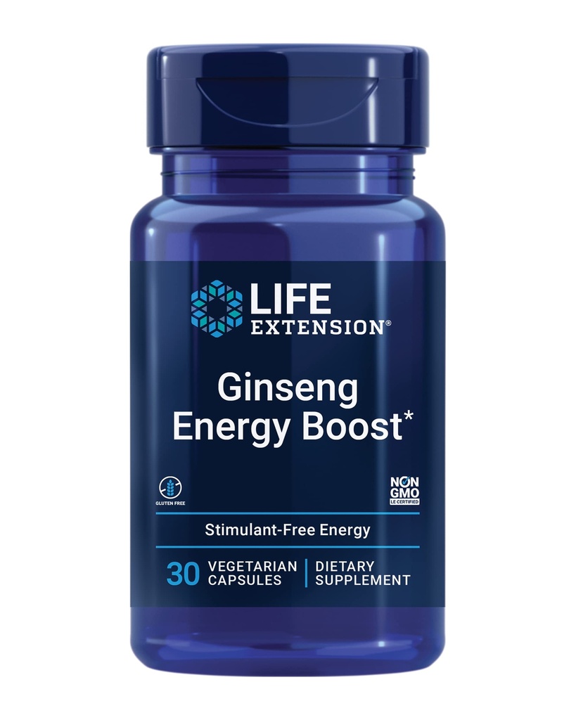 Επέκταση ζωής Ginseng Energy Boost, Ενεργειακή Υποστήριξη, Υγιεινή Διαχείριση Στρες, Χωρίς Γλουτένη, Μη ΓΤΟ, Χορτοφαγική, 30 Κάψουλες
