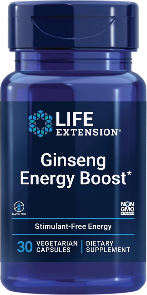 Επέκταση ζωής Ginseng Energy Boost, Ενεργειακή Υποστήριξη, Υγιεινή Διαχείριση Στρες, Χωρίς Γλουτένη, Μη ΓΤΟ, Χορτοφαγική, 30 Κάψουλες