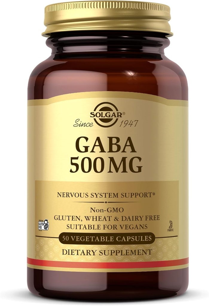 Solgar GABA 500 mg, 50 κάψουλες λαχανικών - Χαλάρωση & υποστήριξη νευρικού συστήματος - Amino Acid - Μη ΓΤΟ, Vegan, Χωρίς γλουτένη, Χωρίς γαλακτοκομικά, Kosher - 50 Σερβιέτες