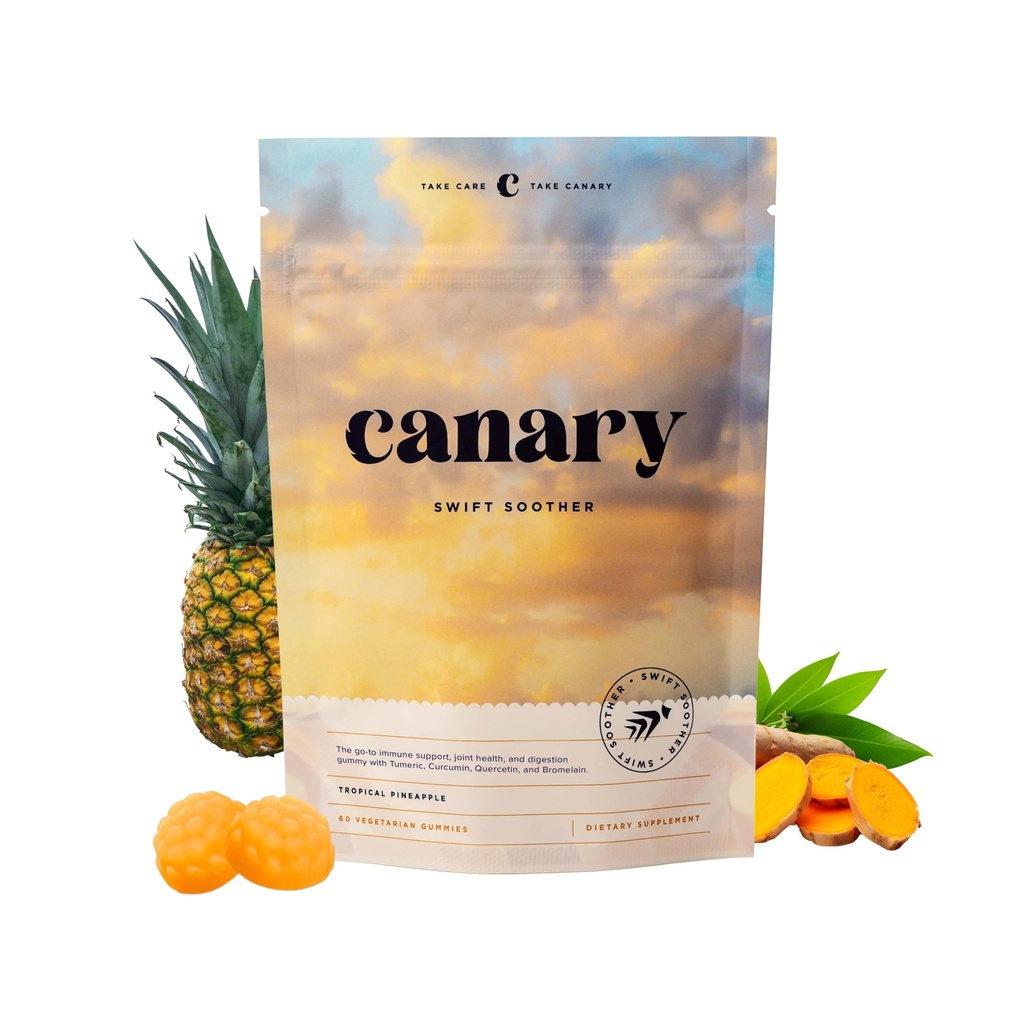 Canary Swift Soother Gummies | Bromelain, Curcumin, Quercetin, and Turmeric Supplement for Joint Health & Digestion - Vegan Tropical Pineapple Flavor, 60 Gummies
