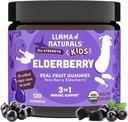 Llama Naturals Gummies Elderberry για τα παιδιά, Vegan, συμπλήρωμα οργανικής ανοσοποιητικής υποστήριξης με βιταμίνη C και ψευδάργυρο, Τοντλερ Real Fruit Gummy Βιταμίνες για Ανοσία, Μασώμενα, Όχι Προστιθέμενο ζαχαροκάλαμο, 120 Ct