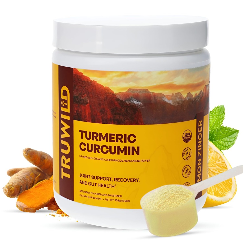TruWild Vegan Turmeric Curcumin Drink Mix σκόνη με οργανικά κουρκουμινοειδή Black Pepper Ginger για την υποστήριξη της ευεξίας και της κοινής υγείας, όλα φυσικά Made in USA, 20 υπηρεσίες