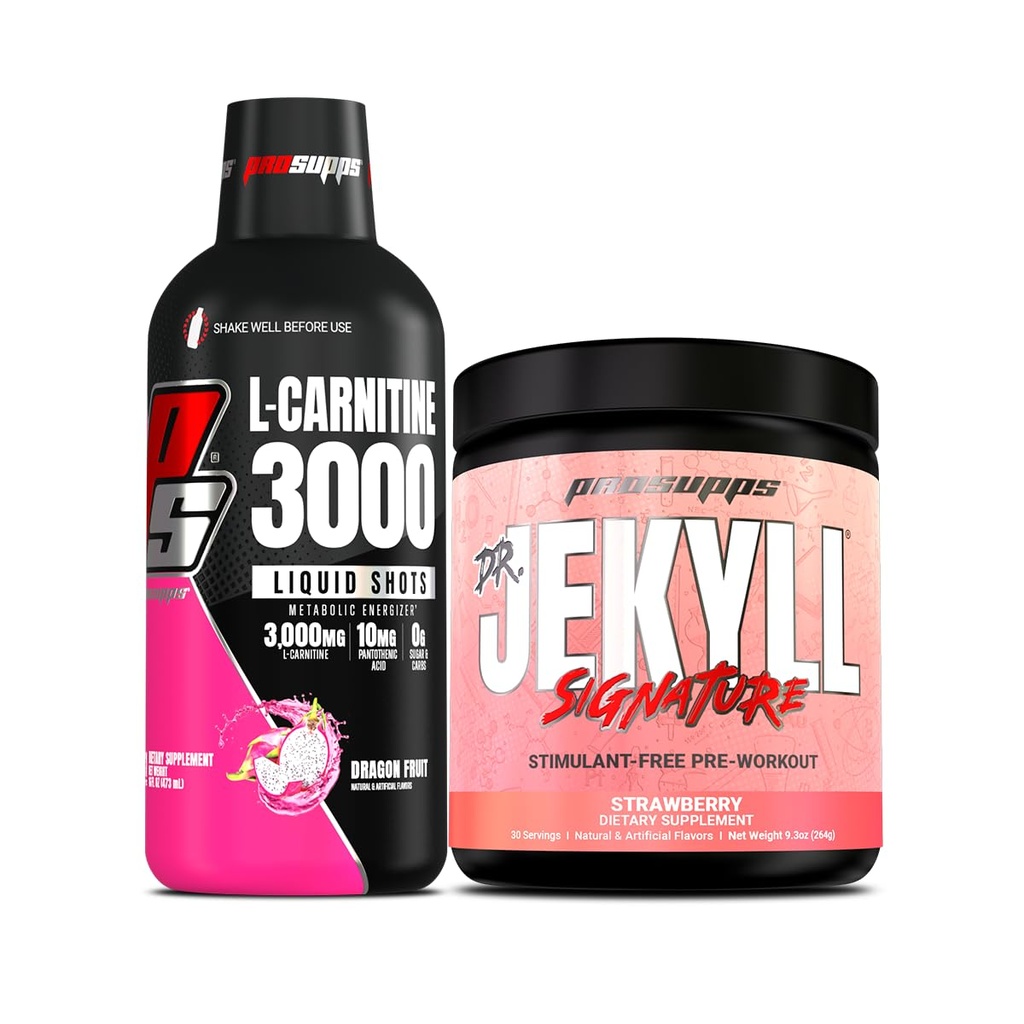 PROSUPPS L-Καρνιτίνη 3000 Διεγερτικές Δωρεάν Υγρές Σφηνές (31 Σερβιτόρες, Φρούτα Δράκου) και ο κ. Hyde Signature Series Προ-Γυμναστική Ενεργειακό Ποτό σε σκόνη (30 Σερβιέτες, Φράουλα) Bundle
