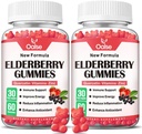 Organic Elderberry Gummies for Kids and Adults - Sambucus Black Elderberry Gummies + Ψευδάργυρος και βιταμίνη C & D3 Υποστήριξη ανοσοαμυϊκής αντοχής μυών Οδοντιατρική υγεία [60 Count (Pack of 2)]