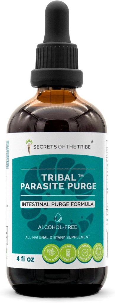 Secrets of the Tribe Tribal Parasite Alcohol-Free Extract, High-Potency Herbal Drops, Tincture Made from Cranberry, Garlic, Black Walnut, OSHA, Wormwood, Pumpkin. Intestinal Purge Formula 4 oz